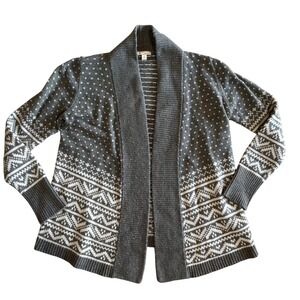 Gap Gray Fair Isle‎ Shawl Collar Open Knit Cardigan Wool Sweater Womens Size S